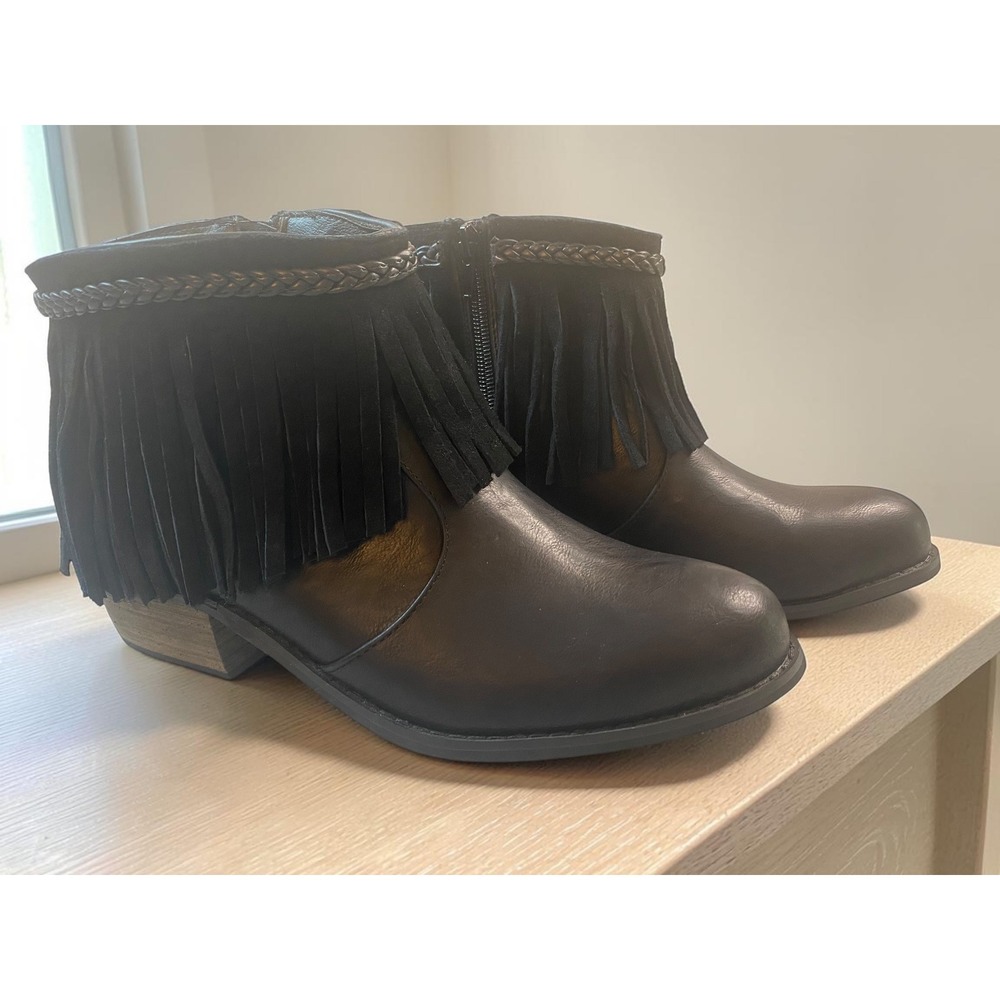 Corkys Arcadia Fringe Braided Trim Black Women Size 10 Ankle Boots NWOT